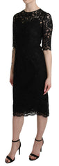 Dolce & Gabbana Elegant Black Lace Sheath Knee-Length Dress