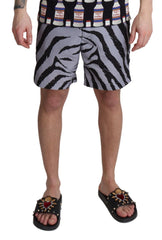 Dolce & Gabbana Elegant Gray Zebra Print Swim Trunks