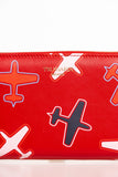 Trussardi Chic Airplane Print Red Leather Wallet