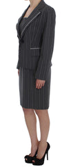 BENCIVENGA Elegant Gray Striped Dress & Blazer Suit Set