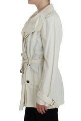 PLEIN SUD Elegant White Wrap Trench Jacket