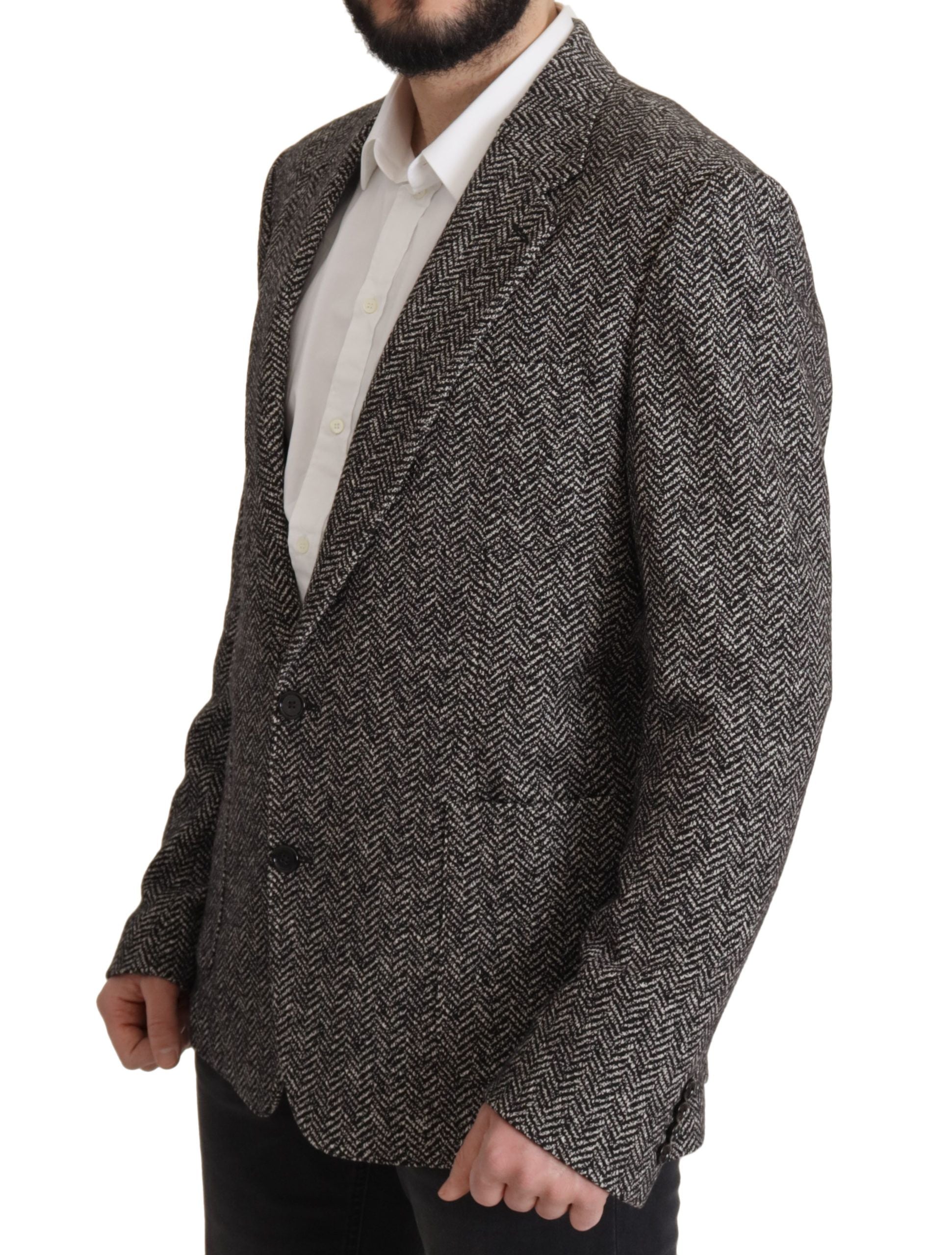 Dolce & Gabbana Exquisite Gray Herringbone Blazer Jacket