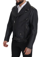 Dolce & Gabbana Elegant Black Leather Biker Jacket