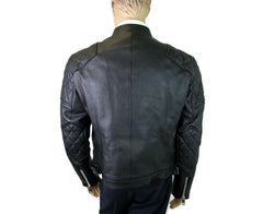 Burberry Men's Black Leather Diamond Quilted Biker Jacket