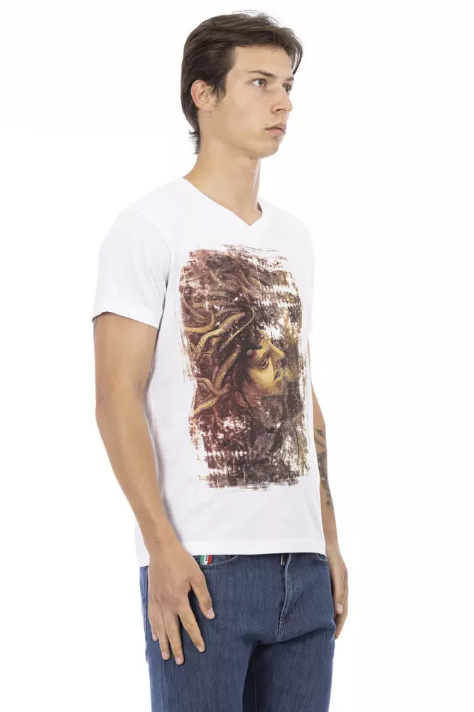 Trussardi Action Elegant V-Neck Tee with Chic Front Print