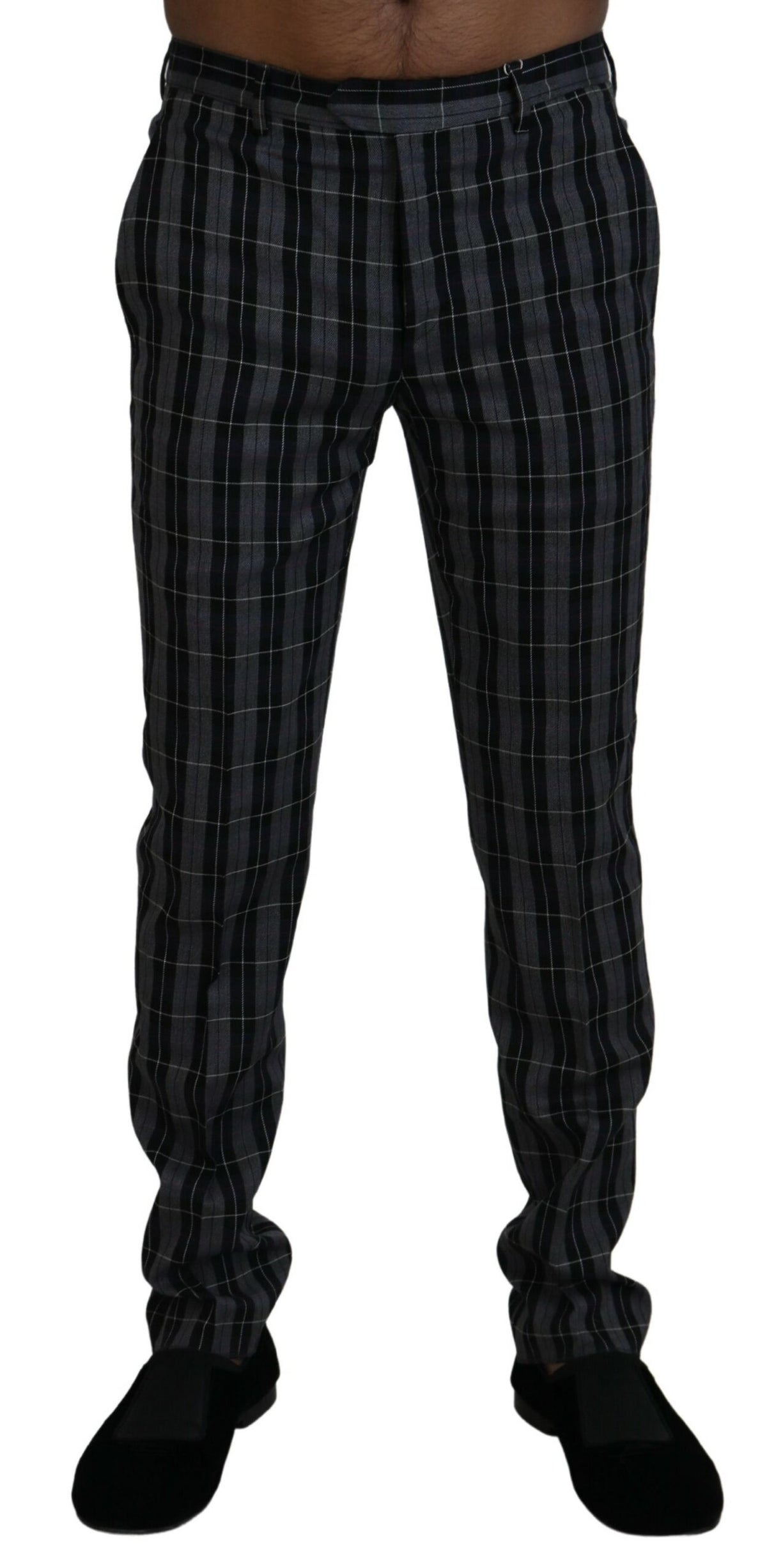 BENCIVENGA Elegant Gray Checkered Wool Chino Pants