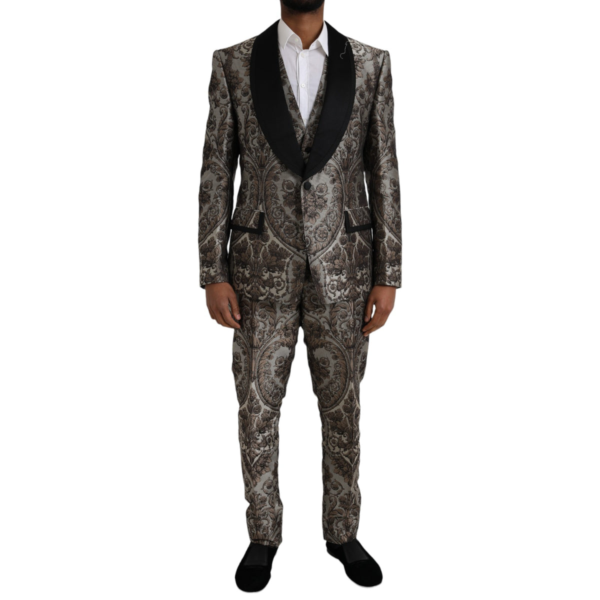 Dolce & Gabbana Brown Floral Jacquard Formal 3 Piece Suit