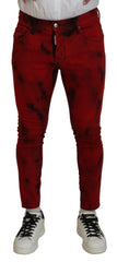 Dsquared² Red Cotton Tie Dye Skinny Casual Denim Jeans