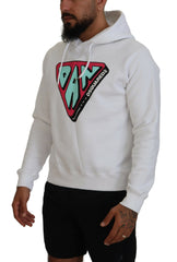 Dsquared² White Cotton Hooded Printed Pullover Sweater