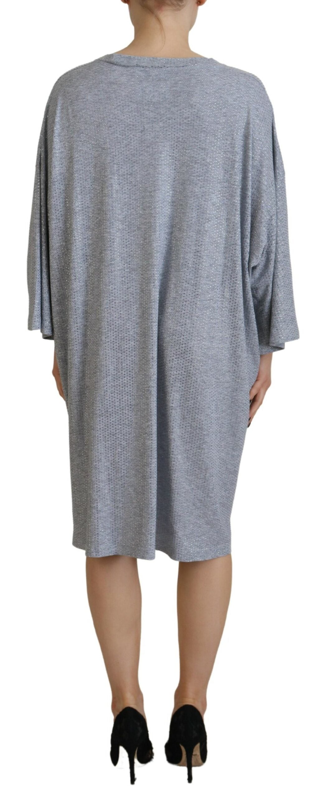 Dsquared² Gray Crystal Embellished Cotton Long Sleeves Dress