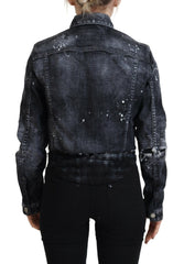 Dsquared² Gray Washed Cotton Distressed Denim Jacket