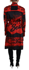 Dsquared² Red Printed Button Collared Desigual Coat Jacket