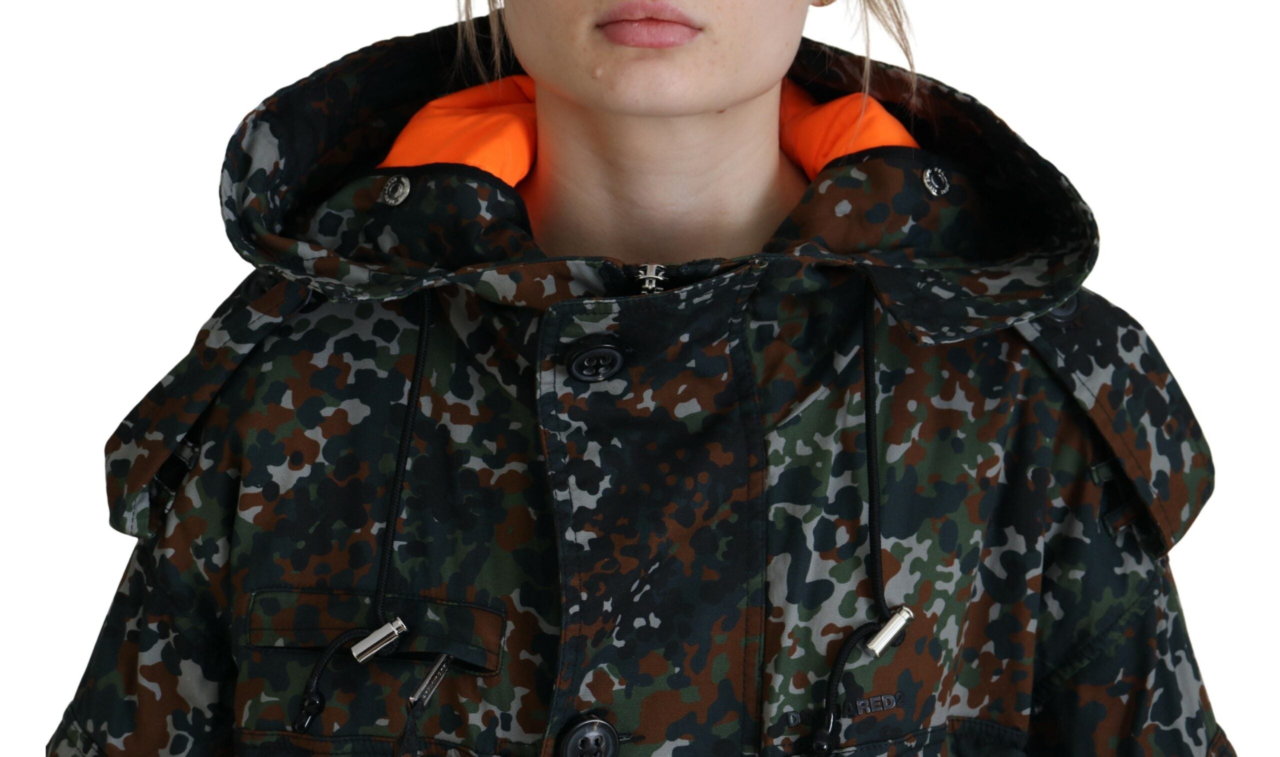 Dsquared² Green Hooded Goth Camouflage Print Parka Coat Jacket