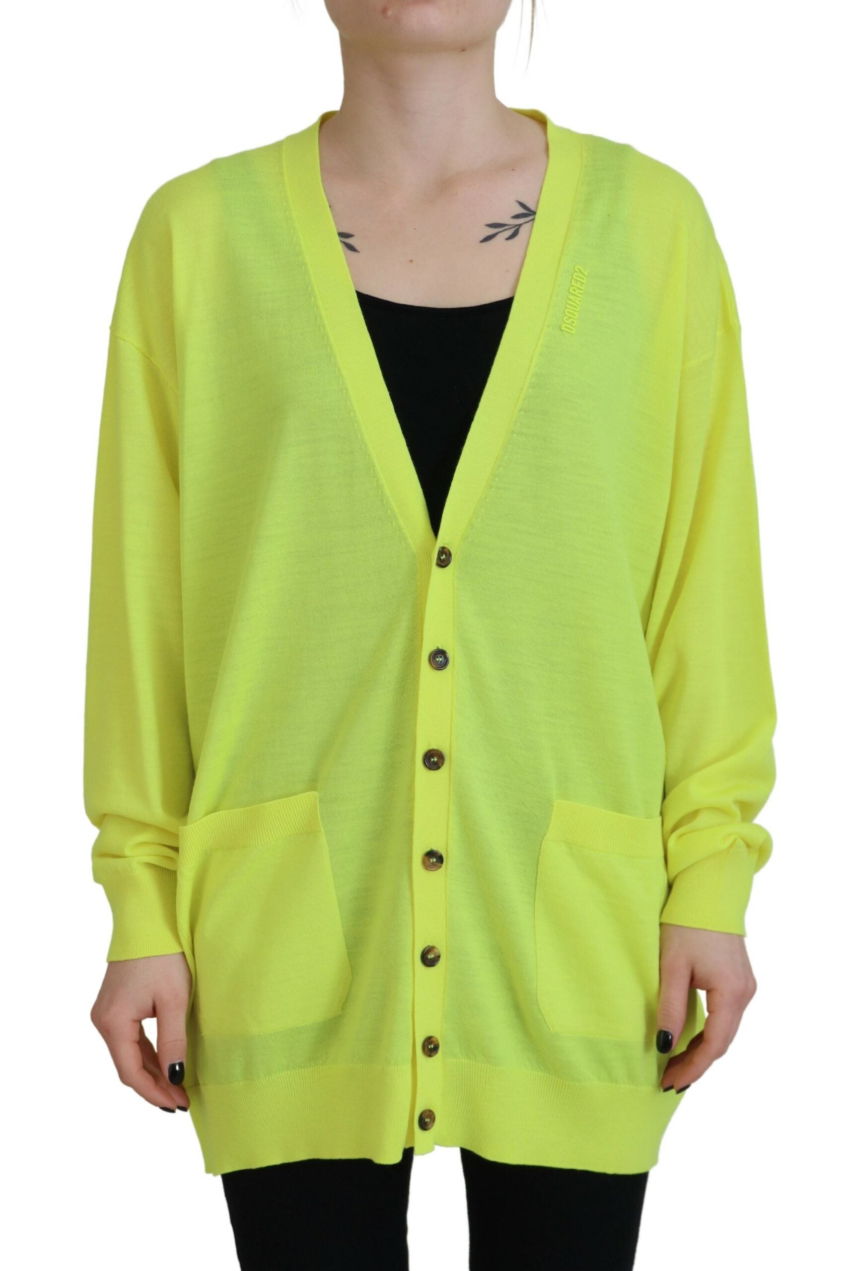 Dsquared² Yellow Wool Knitted Buttoned Cardigan Sweater