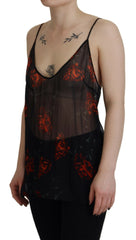 Dsquared² Black Floral Print Spaghetti Strap Tank Blouse Top