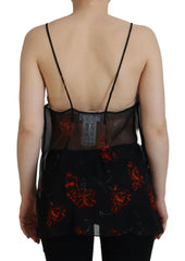 Dsquared² Black Floral Print Spaghetti Strap Tank Blouse Top