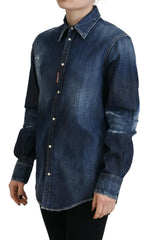 Dsquared² Blue Washed Cotton Button Down Collared Denim Top