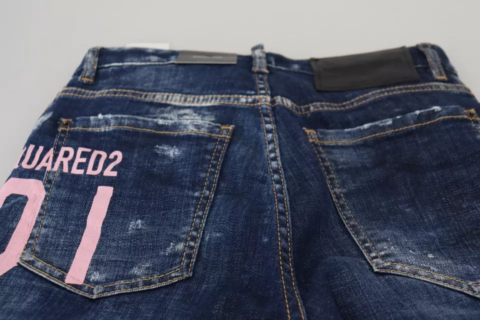 Dsquared² Blue Icon High Waist Straight Denim Boston Jeans