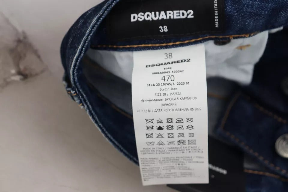 Dsquared² Blue Icon High Waist Straight Denim Boston Jeans