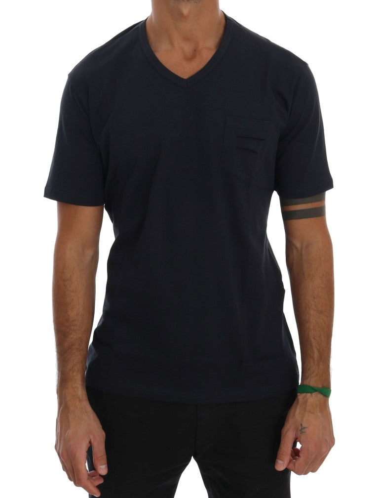 Daniele Alessandrini Chic Blue V-Neck Cotton Tee