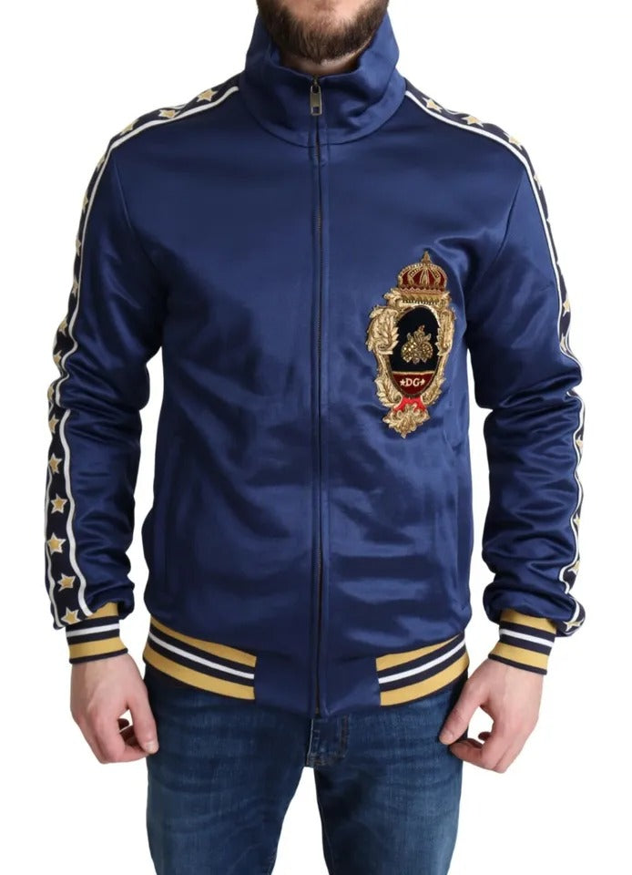 Dolce & Gabbana Blue Heraldic Patch Striped King Bee Sweater