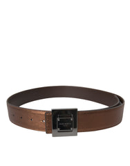 Dolce & Gabbana Metallic Bronze Leather Square Metal Buckle Belt