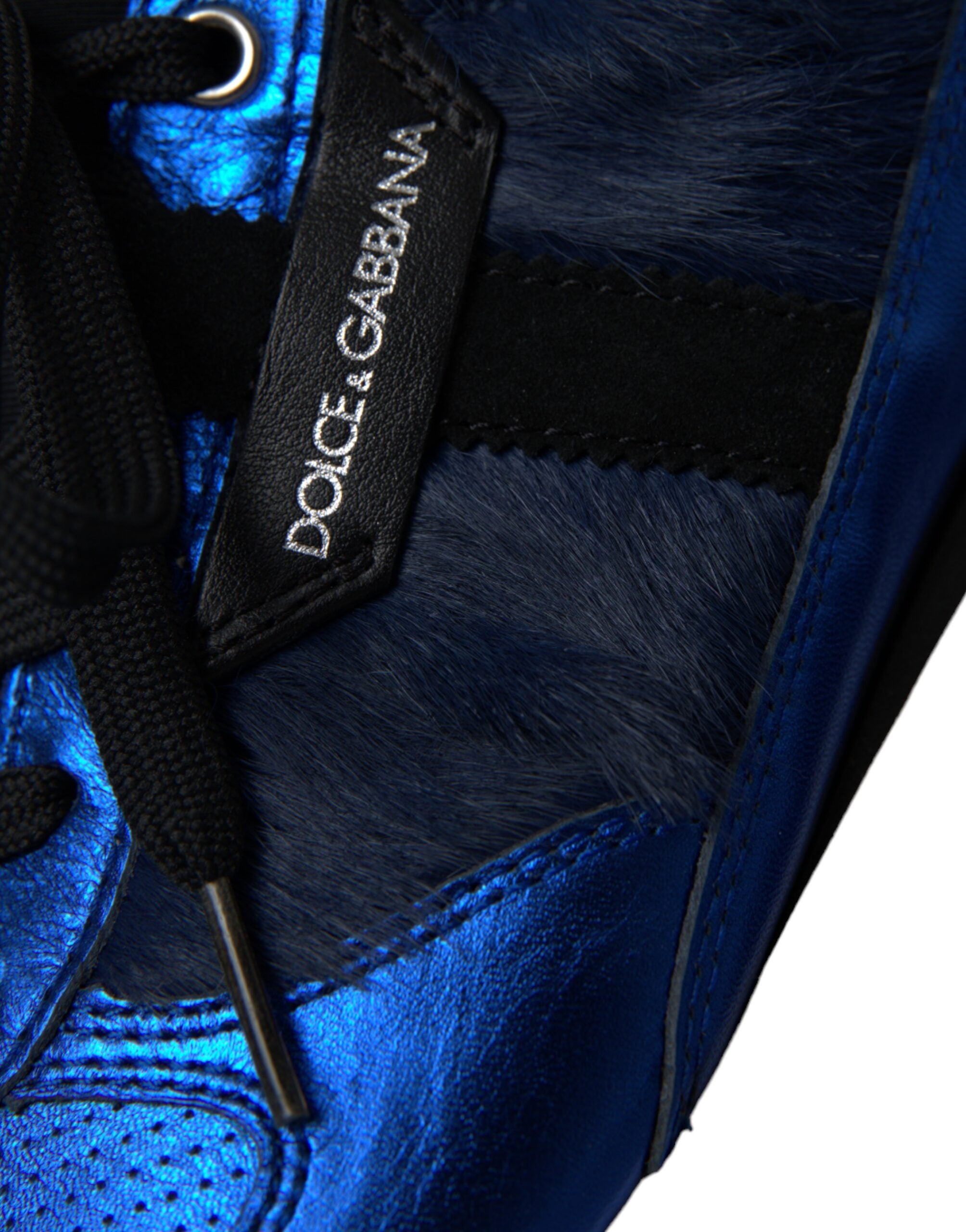 Dolce & Gabbana Blue Black Calf Hair Leather Sneakers Shoes