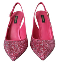 Dolce & Gabbana Pink Strass Crystal Heels Slingbacks Shoes