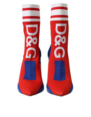 Dolce & Gabbana Red Blue Stretch Sock Style Short Boots Logo Shoes