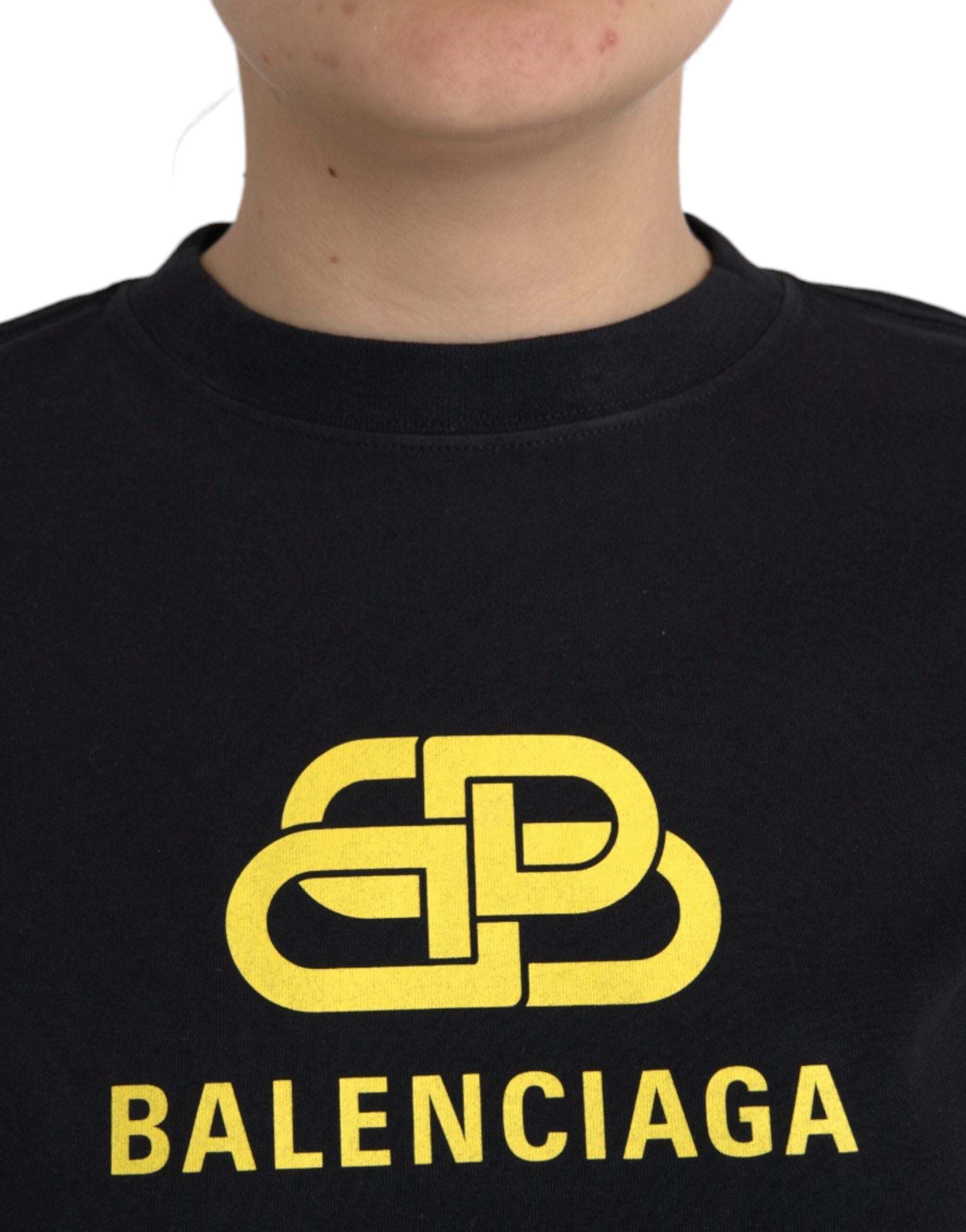 Balenciaga Black Cotton Logo Print Crew Neck Short Sleeves T-shirt