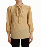 Dolce & Gabbana Mustard Ascot Collar Shirt Silk Blouse Top