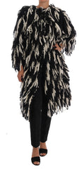 Dolce & Gabbana Black and White Fringed Wool Coat Jacket