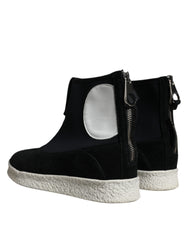 Alexander McQueen Black White Neoprene Takeshi Mid Calf Boots Shoes