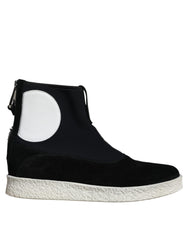 Alexander McQueen Black White Neoprene Takeshi Mid Calf Boots Shoes