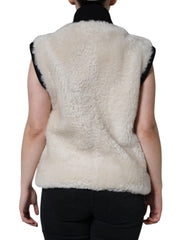 Burberry White WARRENFORD Shearling Leather Vest Coat Jacket