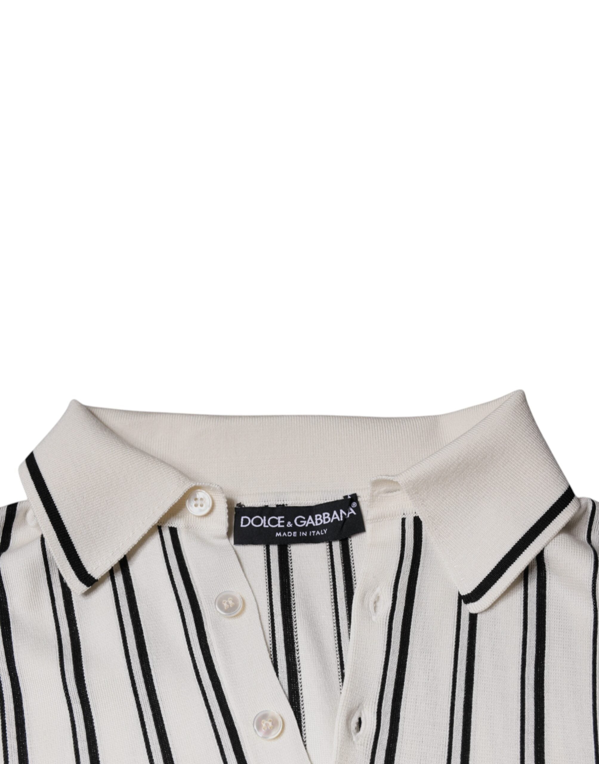 Dolce & Gabbana White Black Stripe Polo Short Sleeve T-shirt